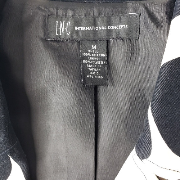 INC Abstract Geometric Bold Artsy Mod Pop-Art Chic Trench Style Belted Jacket M - Picture 3 of 13